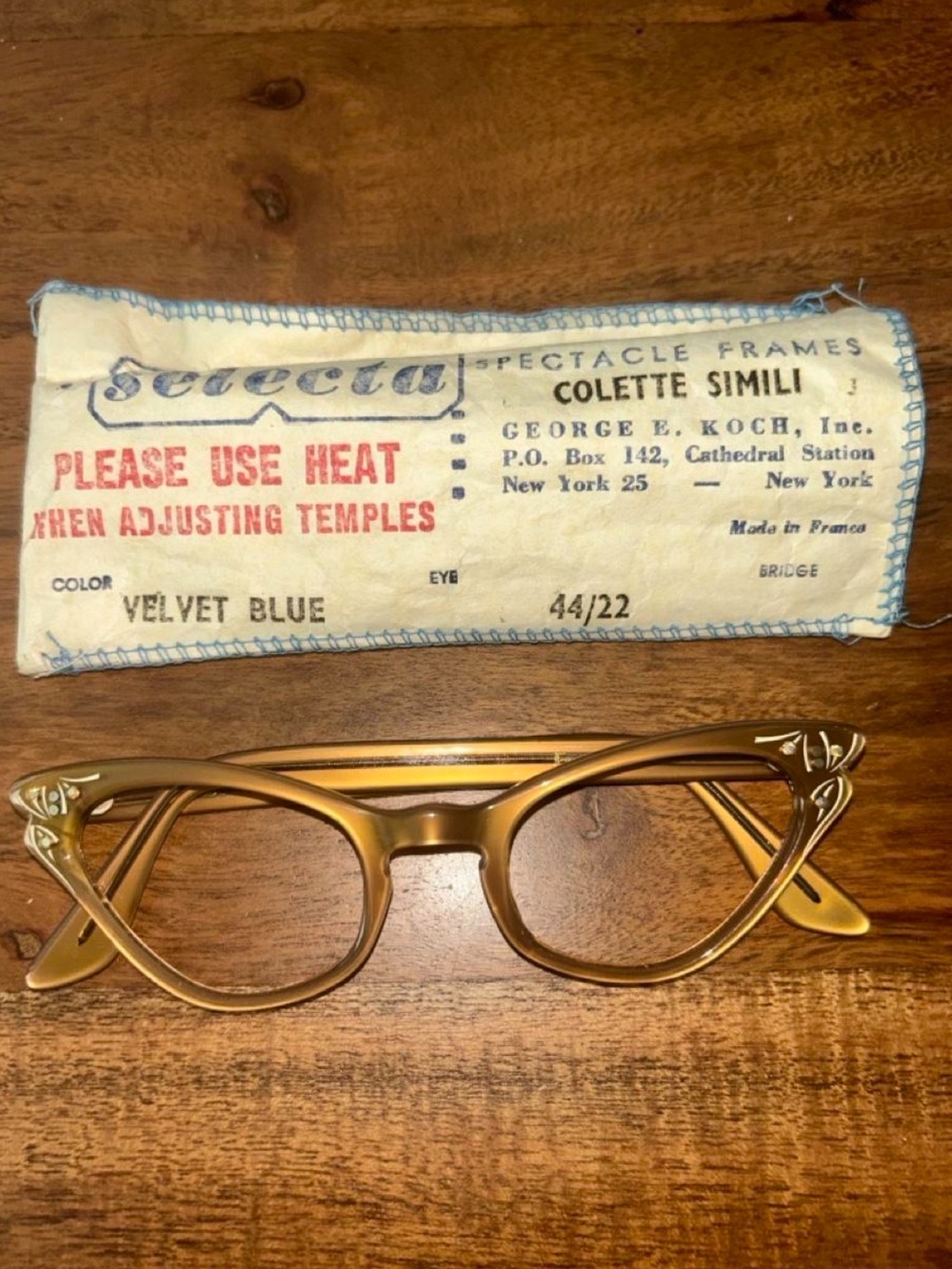 Mid-century Selecta "Nanette Decor" vintage “cat-eye” eyeglass FRAMES